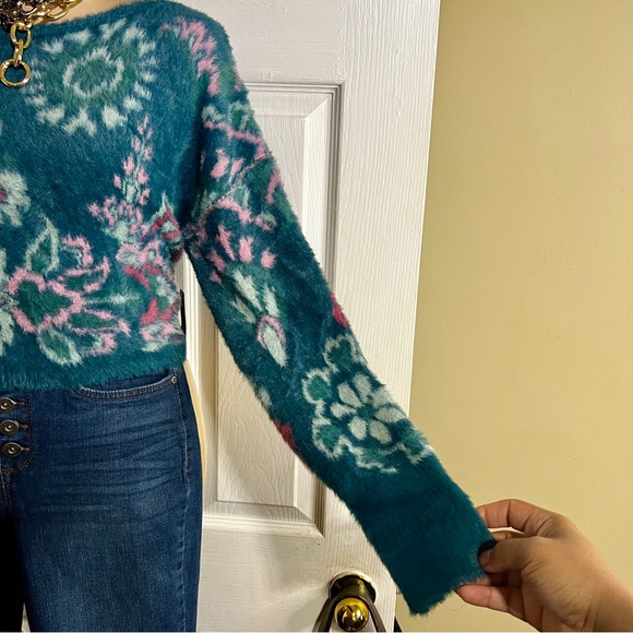 New Wms Anthropologie Daily Practice Boho Floral Furry Cutout Tie Sweater S - Picture 4 of 14